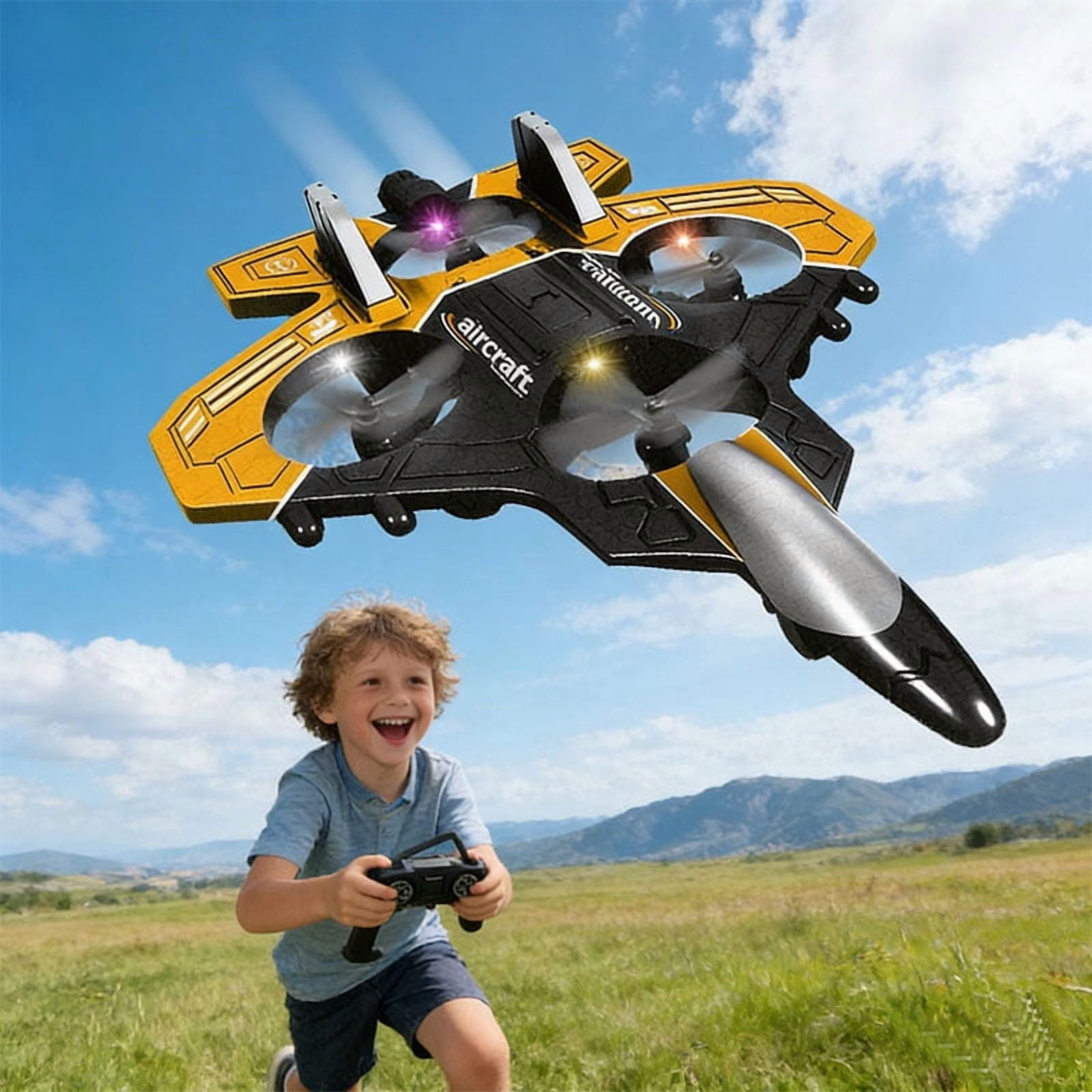 4DRC V17 RC Aircraft, 2.4GHz Foam RC Plane, Helicopter & Quadcopter with Cool LED Lights and 360° Rotating Function