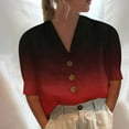 thumbnail image 2 of Women's V Neck Collared Half Sleeve Button Down Work Blouses Casual Loose Fit Basic Cotton Linen Tunic Shirt Top, 2 of 5