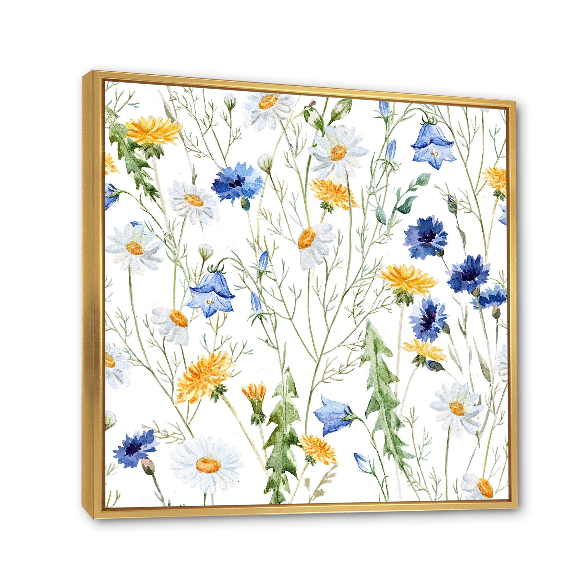 Designart 'Wildflowers Clover Bell and Chamomile II' Traditional Framed Canvas Wall Art Print