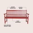 thumbnail image 2 of JONATHAN Y Laurel 59.1" 3-Seat Slat-Back 600-Lbs Support Acacia Wood Outdoor Garden Patio Bench, Red, BNH101D, 2 of 6