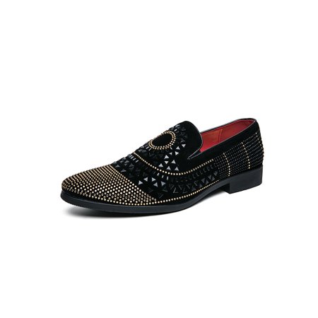 

Daeful Men s Flats Pointed Toe Dress Shoes Rhinestone Leather Shoe Lightweight Non Slip Loafers Work Black Style D 8.5