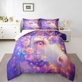 thumbnail image 2 of Unicorn Twin Comforter Set,Pink Flowers Bedding Set Bedroom,Romantic Sparkle Galaxy Stars Down Comforter Unicorn Purple with 1 Pillow Case, 2 of 7