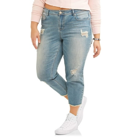 DH by Dollhouse - Juniors' Plus Size Distressed Raw Hem Cropped Denim ...