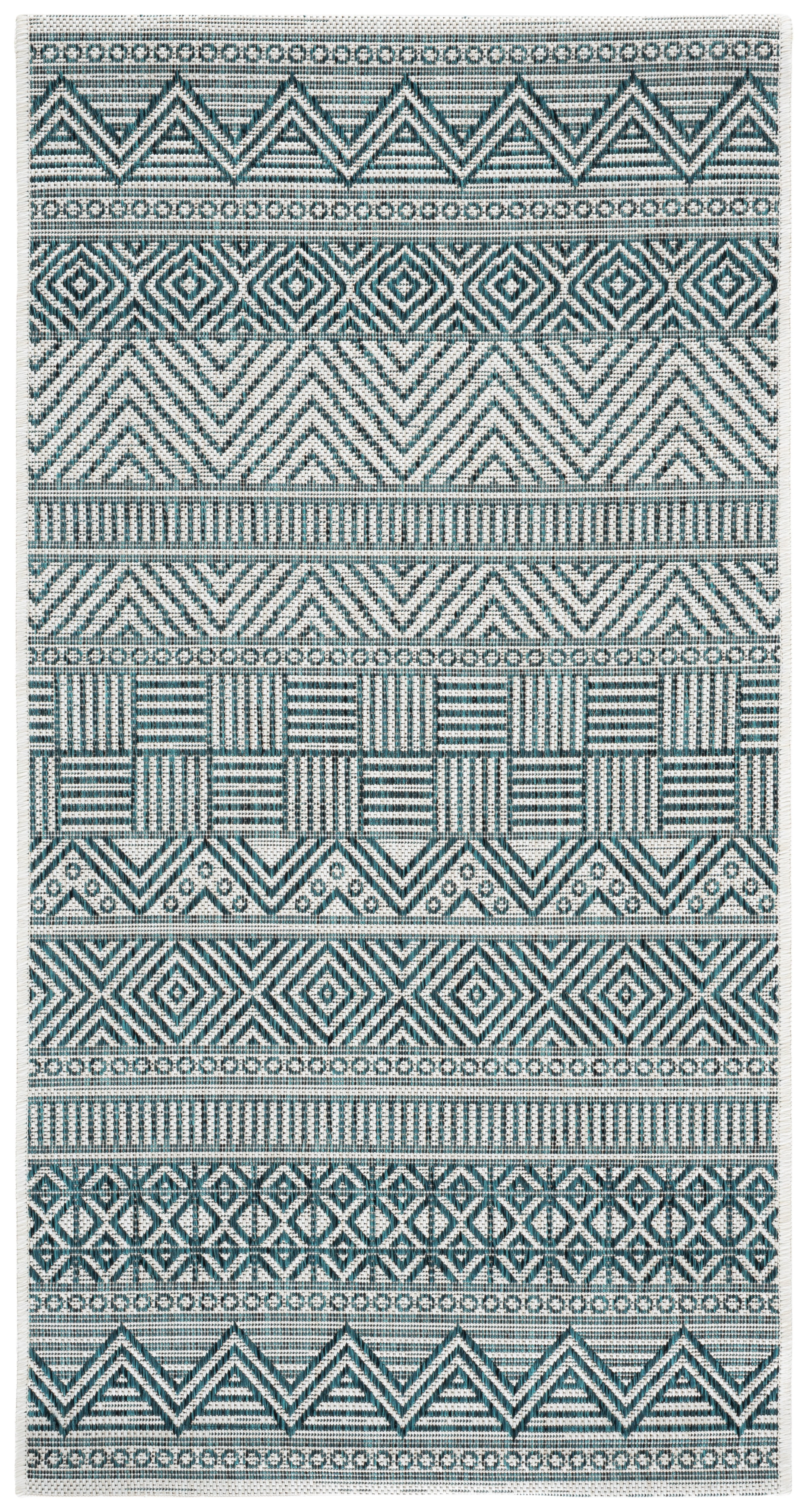 Safavieh Courtyard Altan Geometric Indoor/Outdoor Area Rug, Ivory/Turquoise, 4' x 5'7"