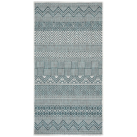 SAFAVIEH Courtyard Altan Geometric Indoor/Outdoor Area Rug, Ivory/Turquoise, 2'7" x 5'