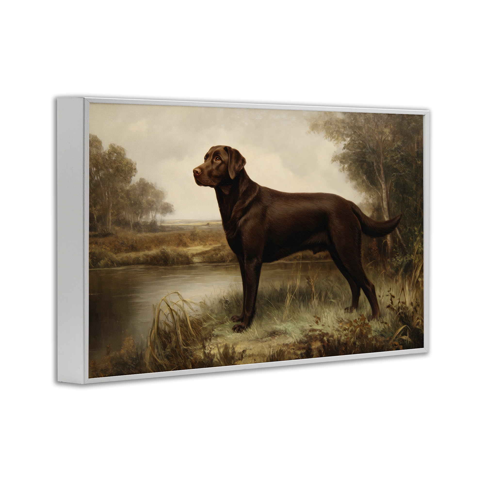 Stupell Industries Brown Lab By The River White Framed Giclee Art, design by Petal Prints Design