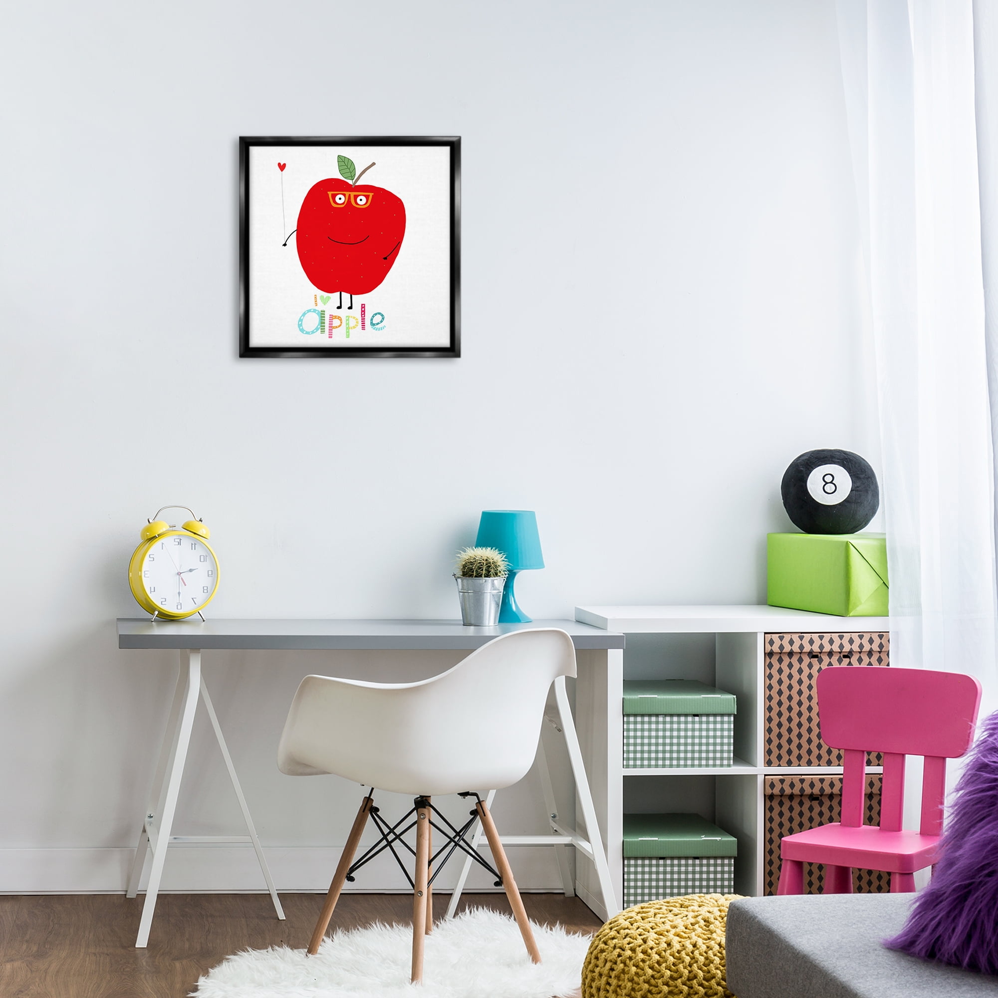 Stupell Industries Fun Smiling Apple Food & Beverage Painting Black Floater Framed Canvas Art Print Wall Art, 18 x 18