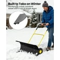 thumbnail image 4 of Snow Pusher with Wheels, Heavy Duty Steel Blade, Adjustable Angle & Height Handle for Effortless Driveway Snow Removal, Ground Protection Base (Yellow, 36" U-shaped）, 4 of 6