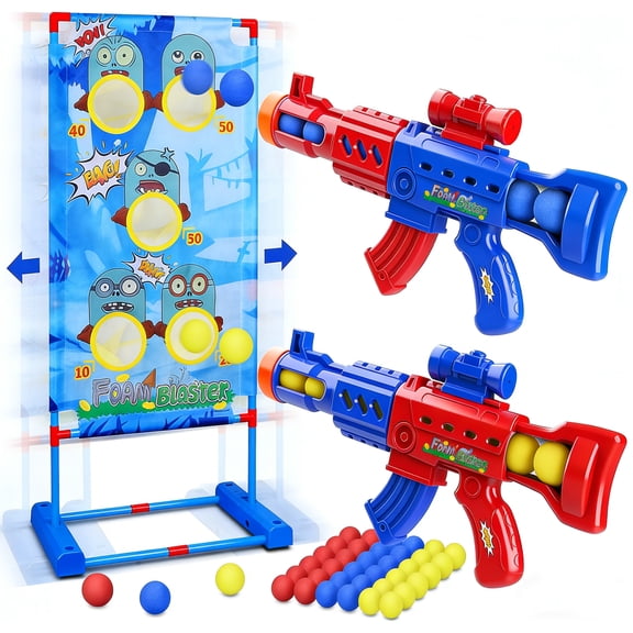 Shooting Game Toy for 6 7 8 9 10  Years Olds Boys Girls, Popper Air Blaster with Moving Shooting Target & 36 Foam Balls, Best Kids Birthday Gift - Compatible with Nerf Blaster Toys