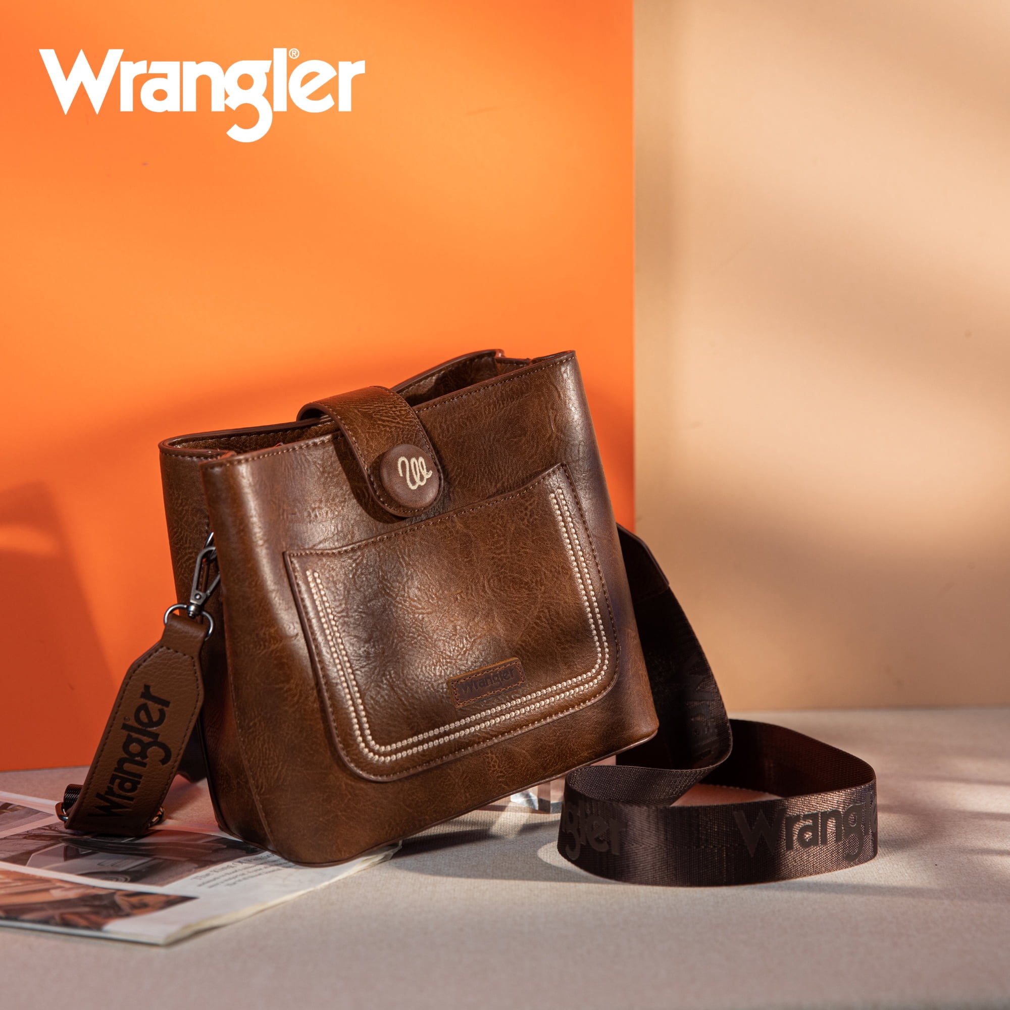 Wrangler Vintage Crossbody Purses for Women Purses and Handbags for Gift 8''H, Brown