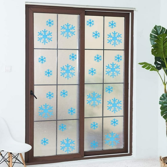 WHAMVOX  15 Pcs Mirror Wall Stickers Glitter Snowflake Window Clings Decoration Christmas Winter Blue
