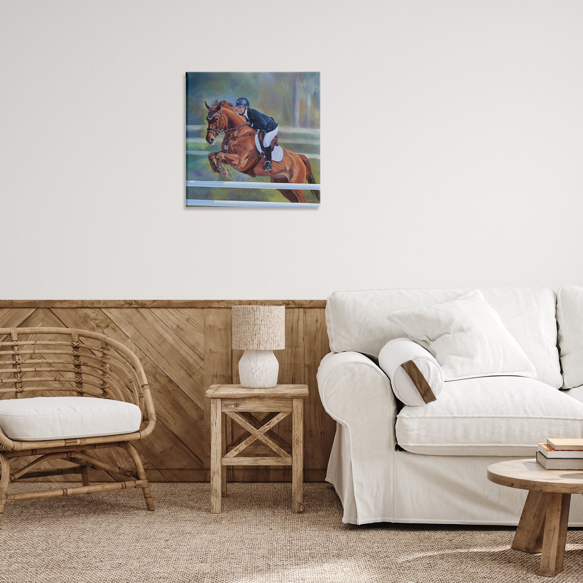 Stupell Industries Jockey Jumping Hurdles Sports Painting Wrapped Canvas Art Print Wall Art, 24 x 24