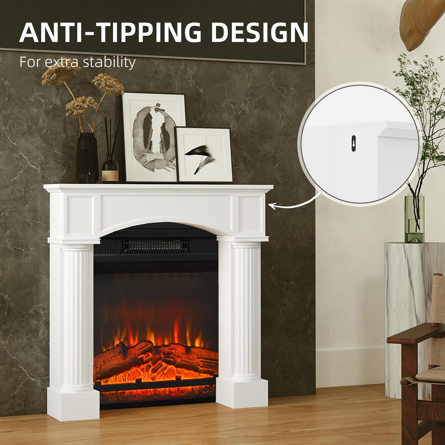 Demi Bonn 39" Electric Fireplace Surround, Modern Design for Home Decor, Electric Fireplace Mantel with High-Quality Material and Warm Ambiance, White