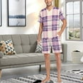thumbnail image 7 of joogoo Men's Pajama Set Pink Checkered Grid Pattern V-Neck Pj Shorts Set 2 Piece Loungewear Sleepwear L, 7 of 7