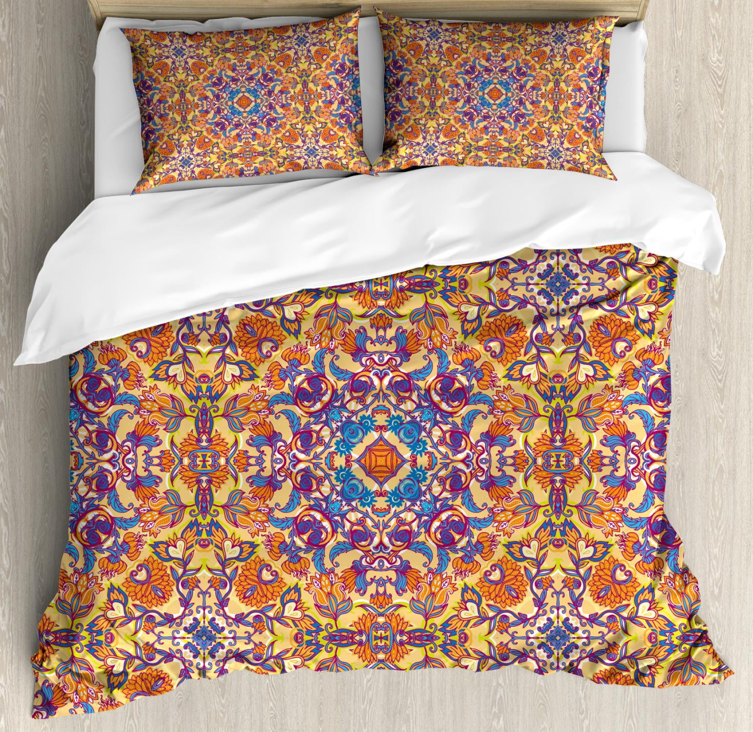 Mandala Duvet Cover Set, Floral Ethnic Pattern with Symmetrical