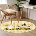 thumbnail image 4 of Round Area Rug 3.3 Ft, Gnomes Sunflowers Washable Non-Slip Circle Carpet for Living Room/Bedroom, Pastoral Botanical Yellow Plaid Low-Profile Small Kitchen Mats Collection Rugs for Indoor, 4 of 8