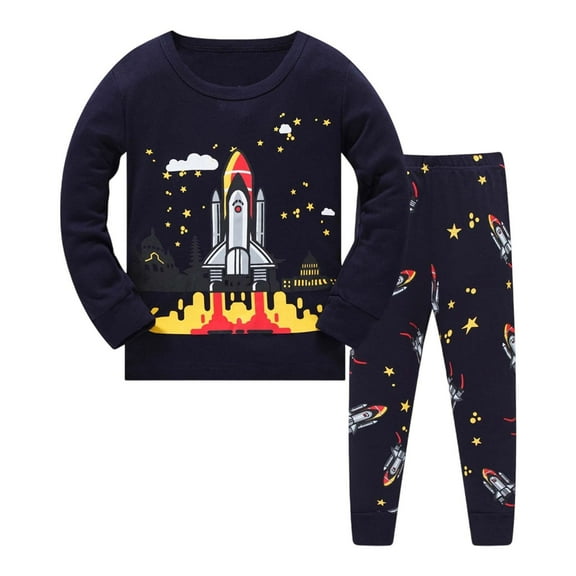 BOOMNY Toddler Boys Pajamas Set Long Sleeve Cartoon Graphic Prints Pajama Tops Pants 2 Peice Sleepwear Set For Boys Cozy Loungewear