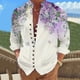 thumbnail image 3 of Camisas s Para Hombre Manga Corta Camisa de manga larga con estampado 3D digital y cuello con botones sueltos para ocio en la playa para hombre (Purple, 3XL), 3 of 4