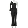 thumbnail image 5 of Women's Jumpsuits Casual Solid Long Sleeve Cold Shoulder Clubwear Wide Leg Pants Romper,Black,XL, 5 of 5