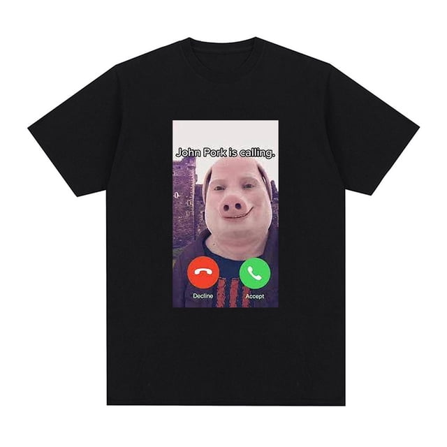 Camiseta divertida con el texto "John Pork Is Calling" y "Responder Call Ph", diseño gráfico humorístico de cerdo, camisetas extragrandes para amantes de los animales.