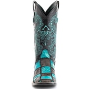 FERRINI Men's Patchwork S-Toe Black/Teal Boots, Size: 9-D (1139350090D)