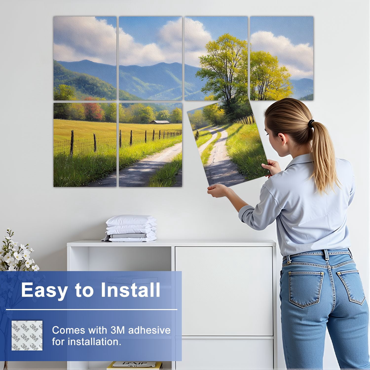 8 Pack Art Acoustic Panels Sound Absorbing Cove Great Smoky Mountains National Park Scenic Landscape Decorative Soundproof Wall Panels Self Adhesive for Nursery Game Room Bedroom 48"x32"