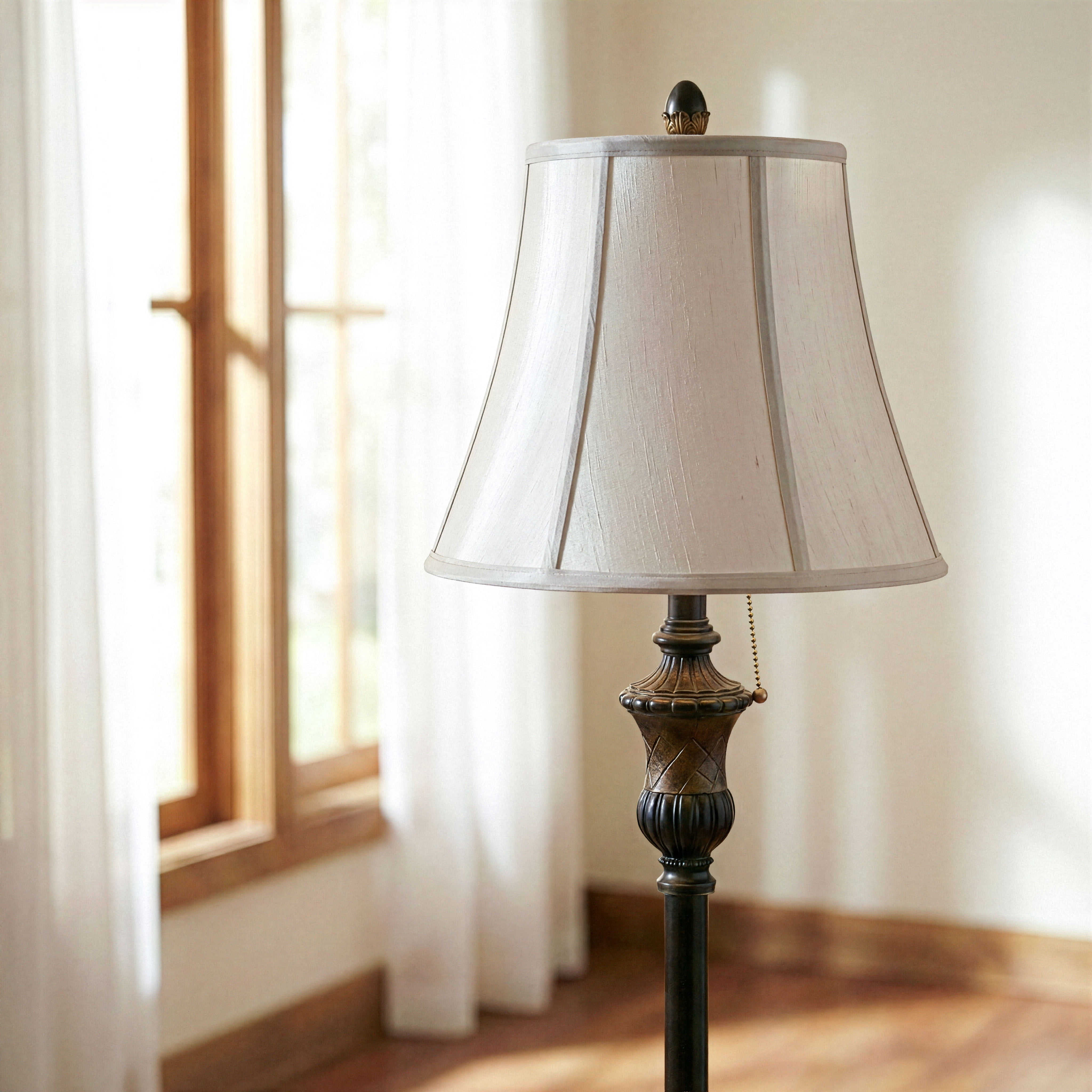 Brightech Sophia 63 in. Bronze LED Floor Lamp with Bell Shape Fabric Shade