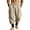 Khaki, variant on Mens Linen Pants Drawstring Elastic Waist Tapered Leg Pants Casual Breathable Summer Vacation Beach Trousers with Pockets, S