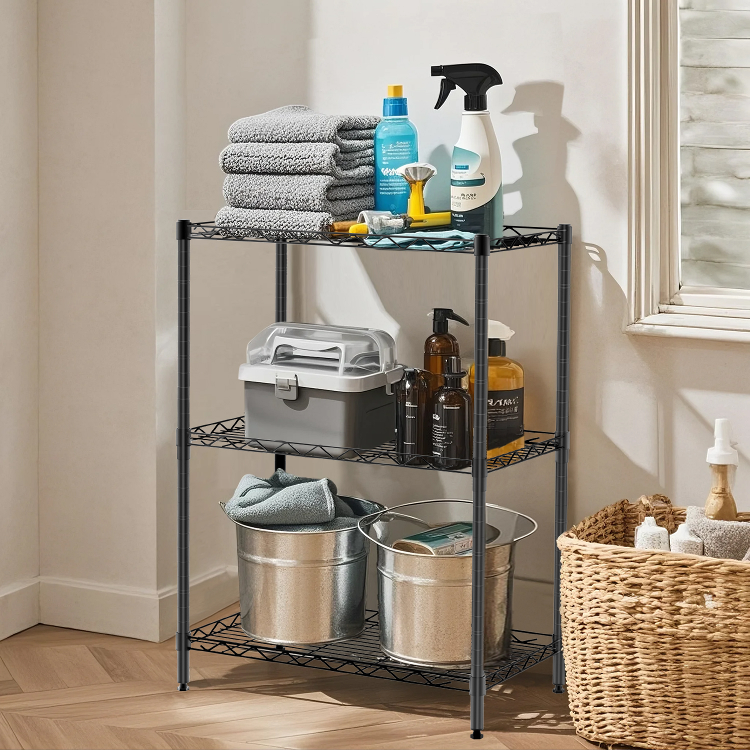 TAIMASI 3-Shelf Adjustable Wire Rack, Black photo 7
