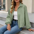 thumbnail image 4 of Xinoom Women Zip Up Cropped Bomber Jacket, Point Collar Long Sleeve Balloon Cuffs Loose Casual Outer Coat, Lightweight Streetwear Outerwear Green,L, 4 of 7