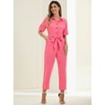 thumbnail image 3 of DARING DIVA Women's Button Up Tie Waist Jumpsuit with Pockets L Watermelon Red, 3 of 6