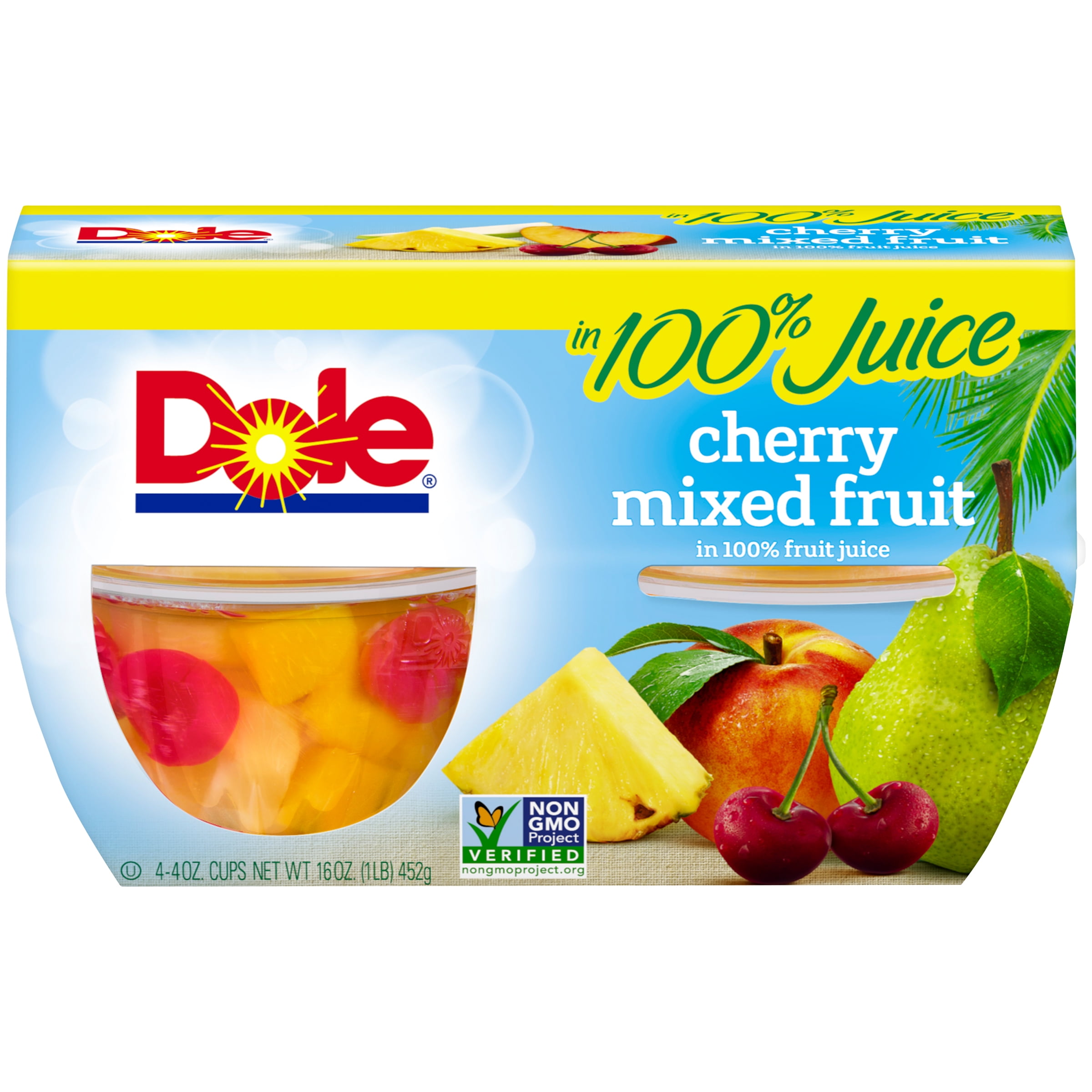 Dole Fruit Bowls Cherry Mixed Fruit in 100 Fruit Juice, 4 Oz Bowls, 4