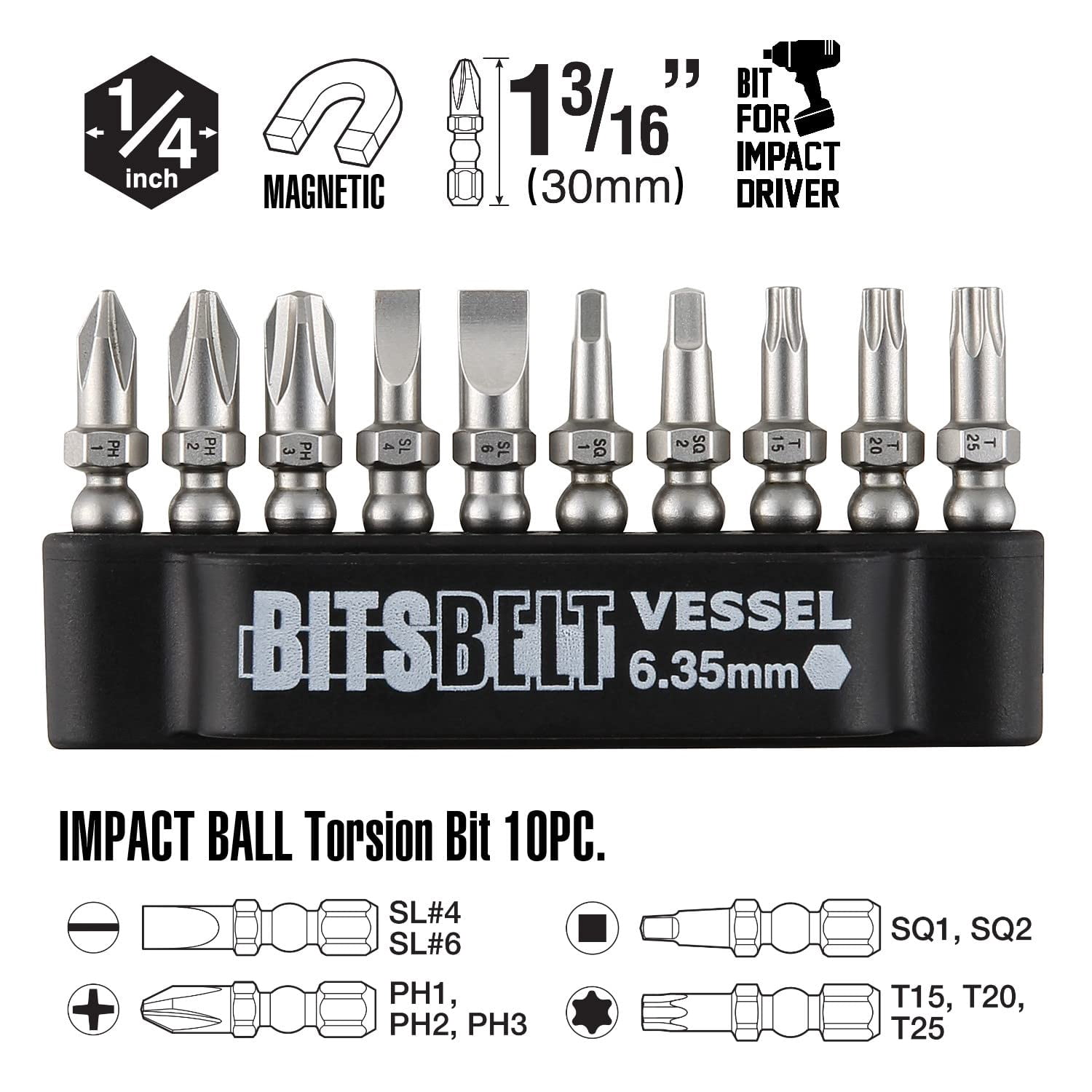 Vessel Tools BALL GRIP Ratchet Interchangeable Screwdriver with 10 PC. Bit Set