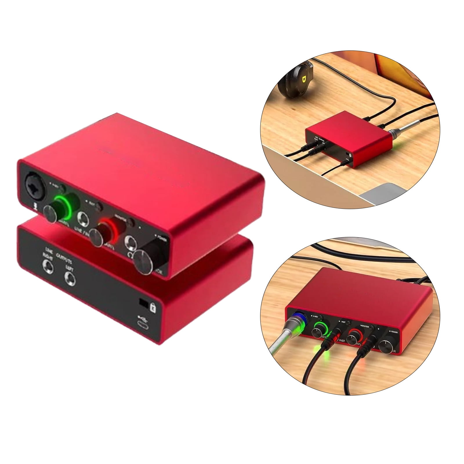 USB Audio Interface 24 Bit 192kHz with USB C and 48V Phantom Power Portable Recording Interface for Microphone Guitar Home Studio Podcasting Streaming Music Production Content Creator Voice Over PC