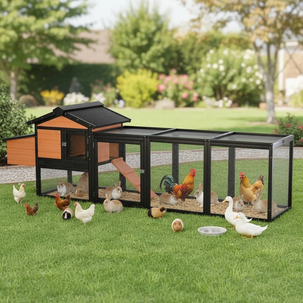 Wooden Chicken Coop, Large Outdoor Hen House with Nesting Box Poultry Cage, Rabbit Hutch Bunny Cage , Waterproof for Outdoor Backyard
