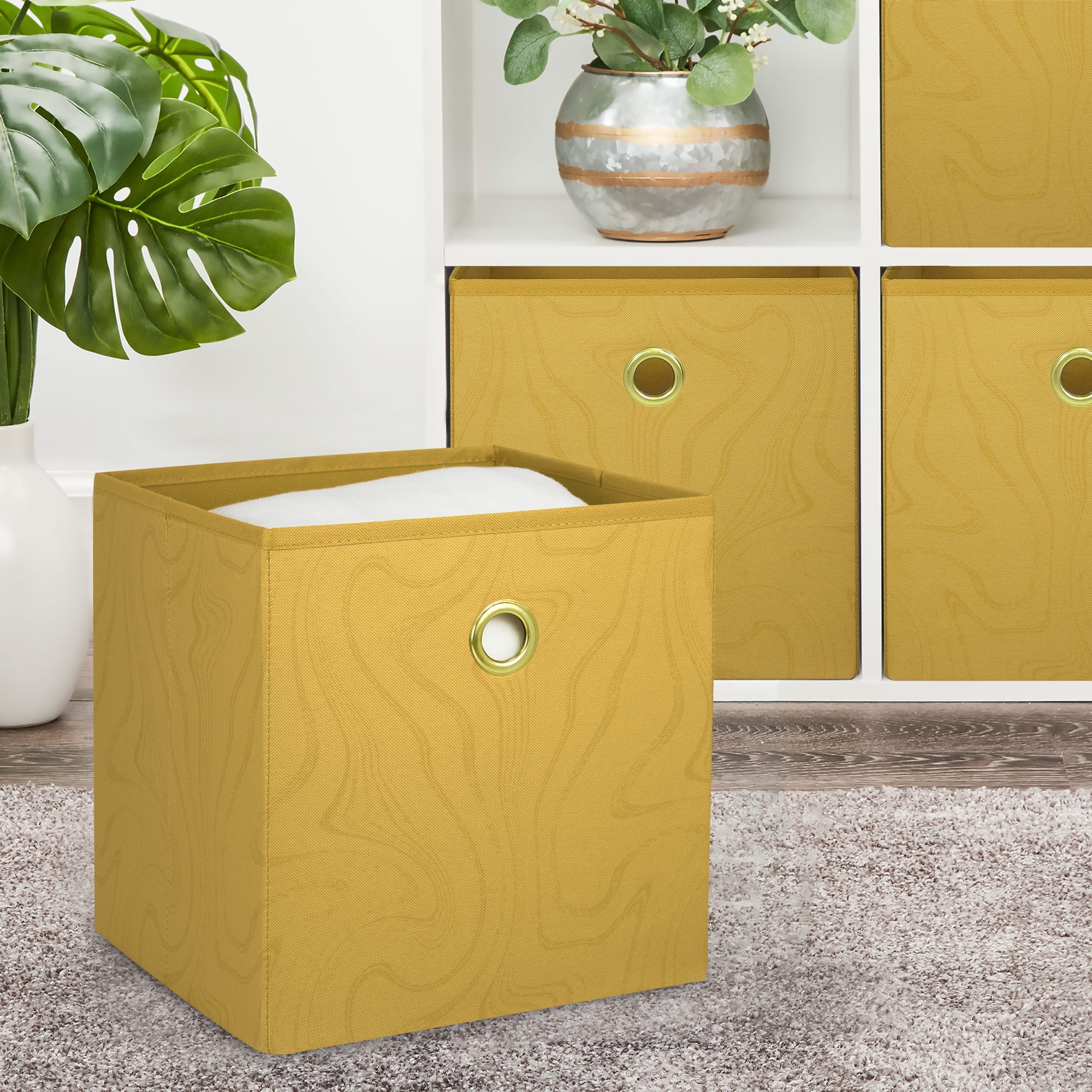 Mainstays Collapsible Fabric Cube Storage Bins (10.5" x 10.5"), 4 Pack, Brown Butter Swirl