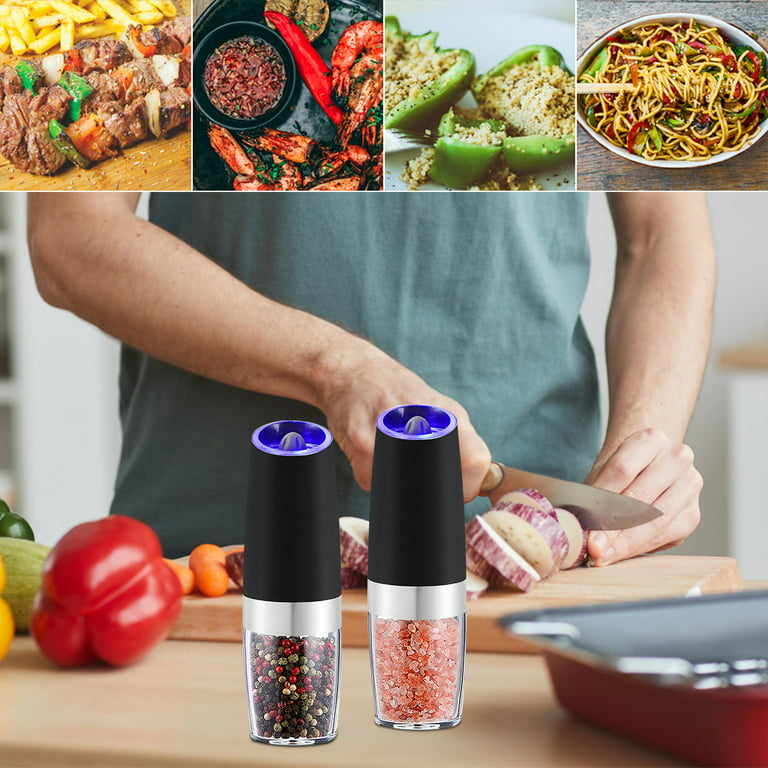 Automatic Gravity Electric Salt and Pepper Grinder Set - Premium Stainless  Steel Mill Grinder with Adjustable Coarseness - Battery-Operated
