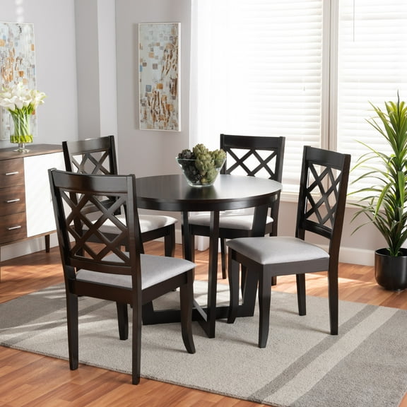 Baxton Studio Selby Modern and Contemporary Grey Fabric Upholstered and Dark Brown Finished Wood 5-Piece Dining Set