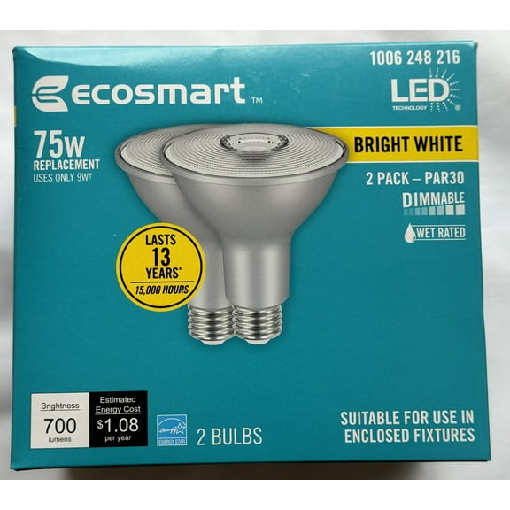 EcoSmart LED 9W (75W Equivalent) Bright White Flood Light Bulbs, Dimmable (2 Pack)
