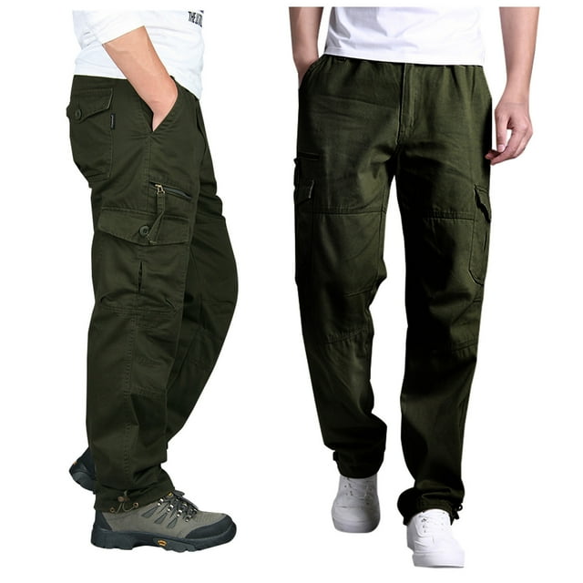 FcBaudy Pantalons Longs pour Hommes, Coton, Multi-Poches, Taille Élastique, Résistants à l'Usure