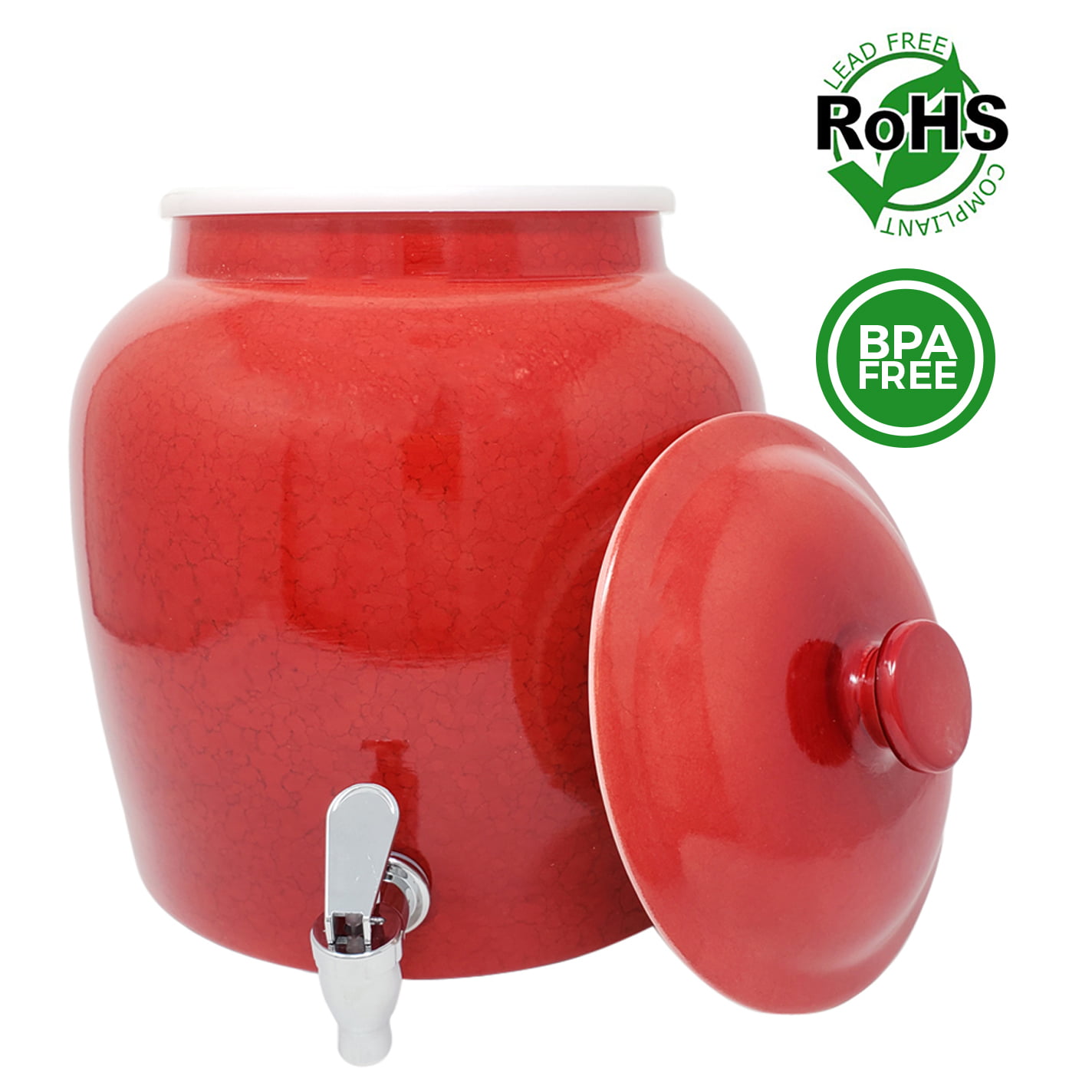Red Marble Brio Marble Design Porcelain Ceramic Water Dispenser Crock with Faucet LEAD FREE 
