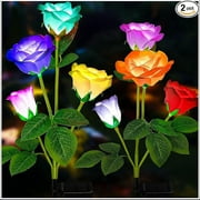 TONULAX Solar Garden Lights - Newest Version Solar Lights Outdoor, 7-Color Changing Rose Lights for Yard, Decoration, Enlarged Solar Panel, More Realistic Rose Flower (2 Packs)