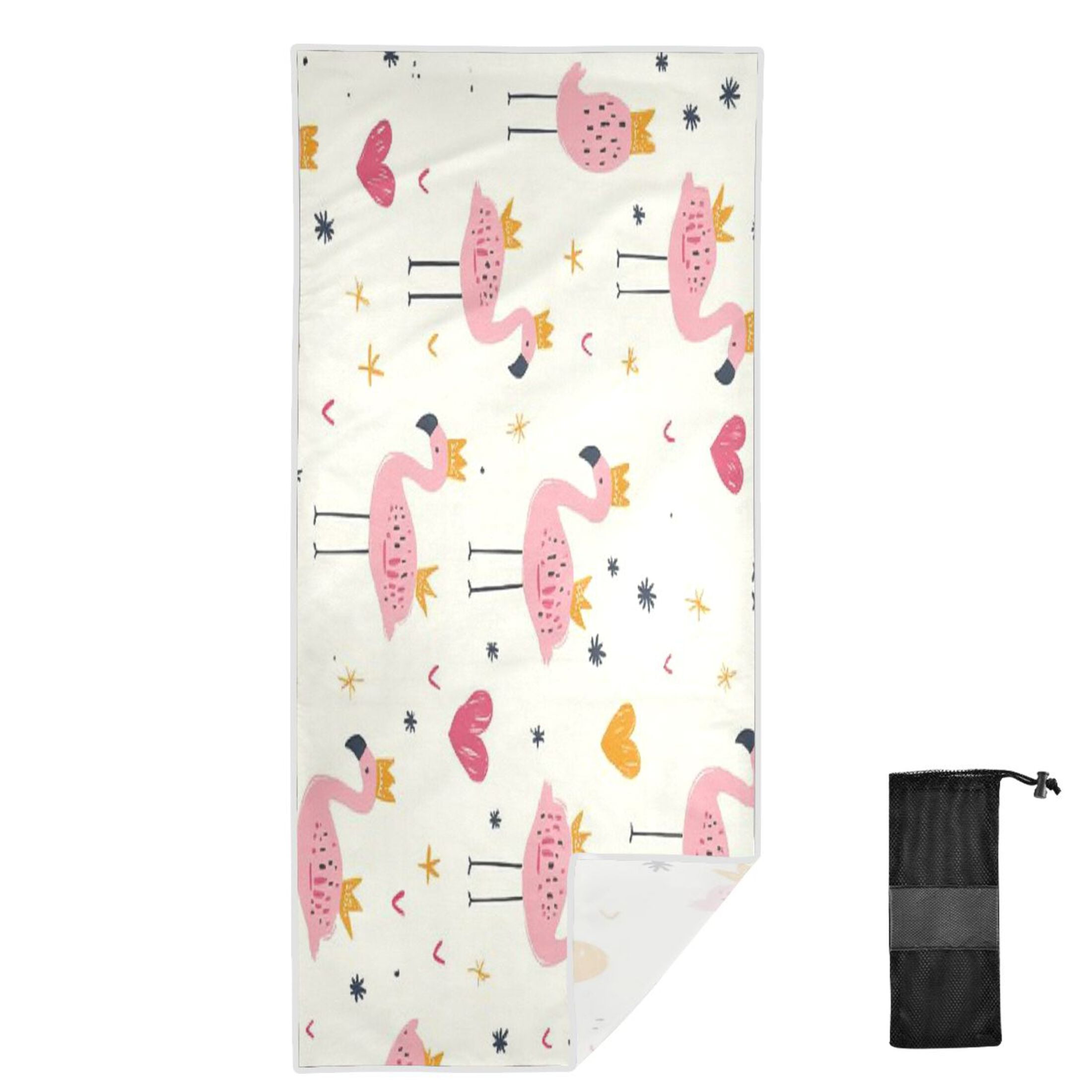 Qxltty Cute Pink Flamingos Crowns Hearts Beach Towel Sand Free Bath Towel Absorbent Quick Dry Soft Lightweight Blanket for Travel Gym Camping 71x31in