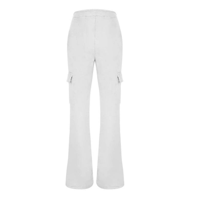 SELONE White White Mid Waist Plus Size Trouser with Pockets Full