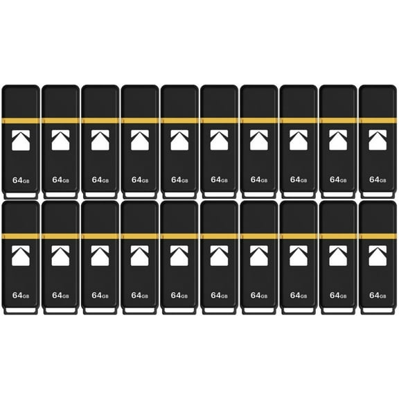 Kodak EKMMD64GK103P20 Classic K100 Cap & Body Series USB 3.2 Gen 1 Interface 64GB Flash Drive, Yellow - Pack of 20