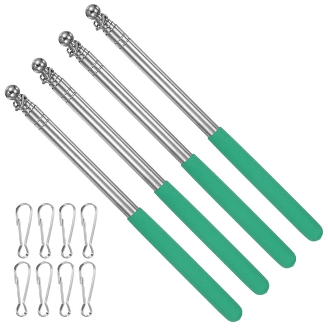 Unique Bargains 4 Feet Telescopic Handheld Flagpoles, Extendable Portable Guide Flag Pole with 2 Clips, Green 4 Pack