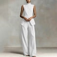 thumbnail image 6 of VBVC Women's Stand Collar Sleeveless 2 Piece Suit , Office Vacation Wide Leg Outfit For Women , Ladies' Split Hem Button Tracksuit with Pockets,White,S-2XL, 6 of 7