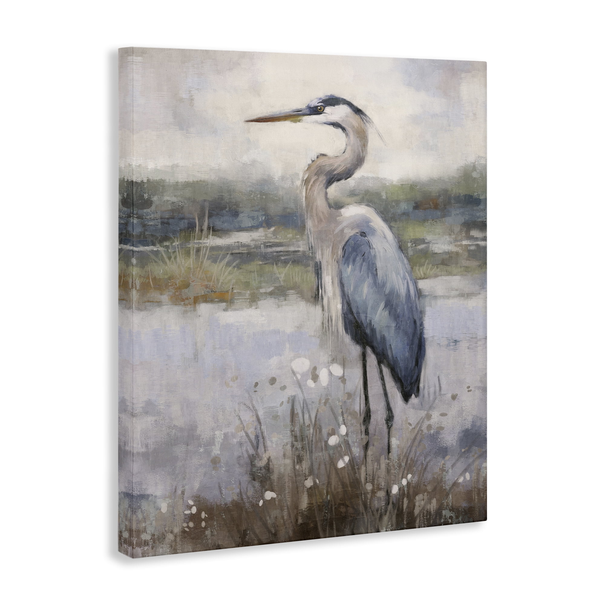 Stupell Industries Coastal Heron on Riverbank Landscape & Nature Painting Wrapped Canvas Art Print Wall Art, 16 x 20