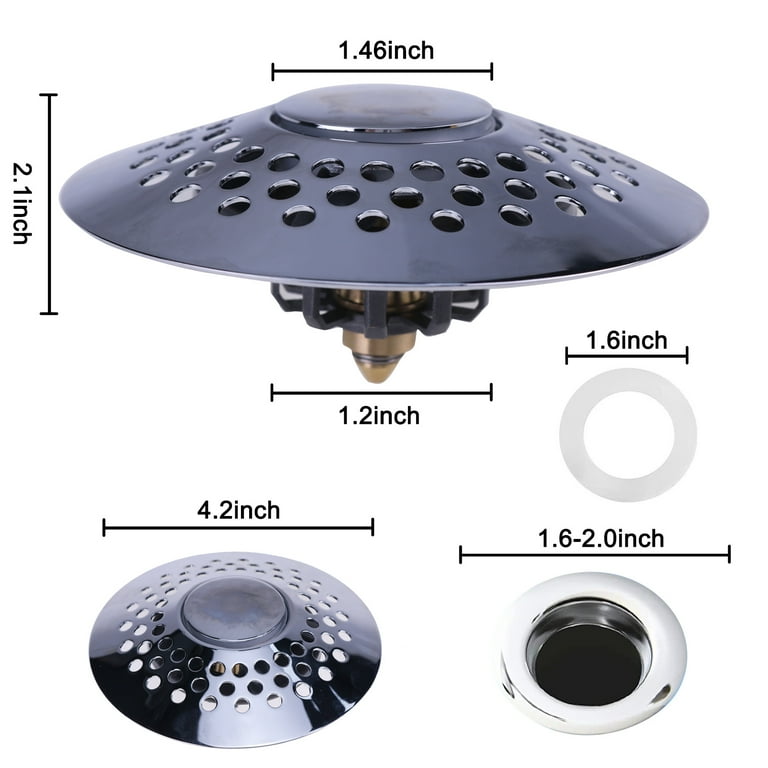 Bathtub Stopper, Bath Tub Drain Plug, Pop Up Drain Hair Catcher, 2 in 1  Bathroom Shower Drain Stopper, Bathtub Hair Catcher for Drain Size 1.6 to  2.0 Inches 