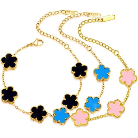 18K Gold-Plated Four Leaf Clover Bracelet for Women,Adjustable lucky Bracelet Set Jewelry Gift-Hypoallergenic Charm for Birthdays, Wellness & Daily Wear